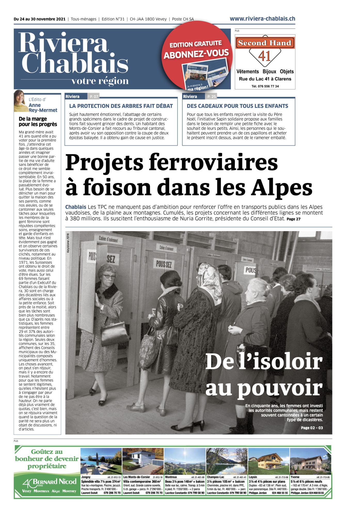 Journal Riviera-Chablais ©Dessin de Gilles,, Article sur Boris Wastiau pour le 24 novembre 2021 page 1
