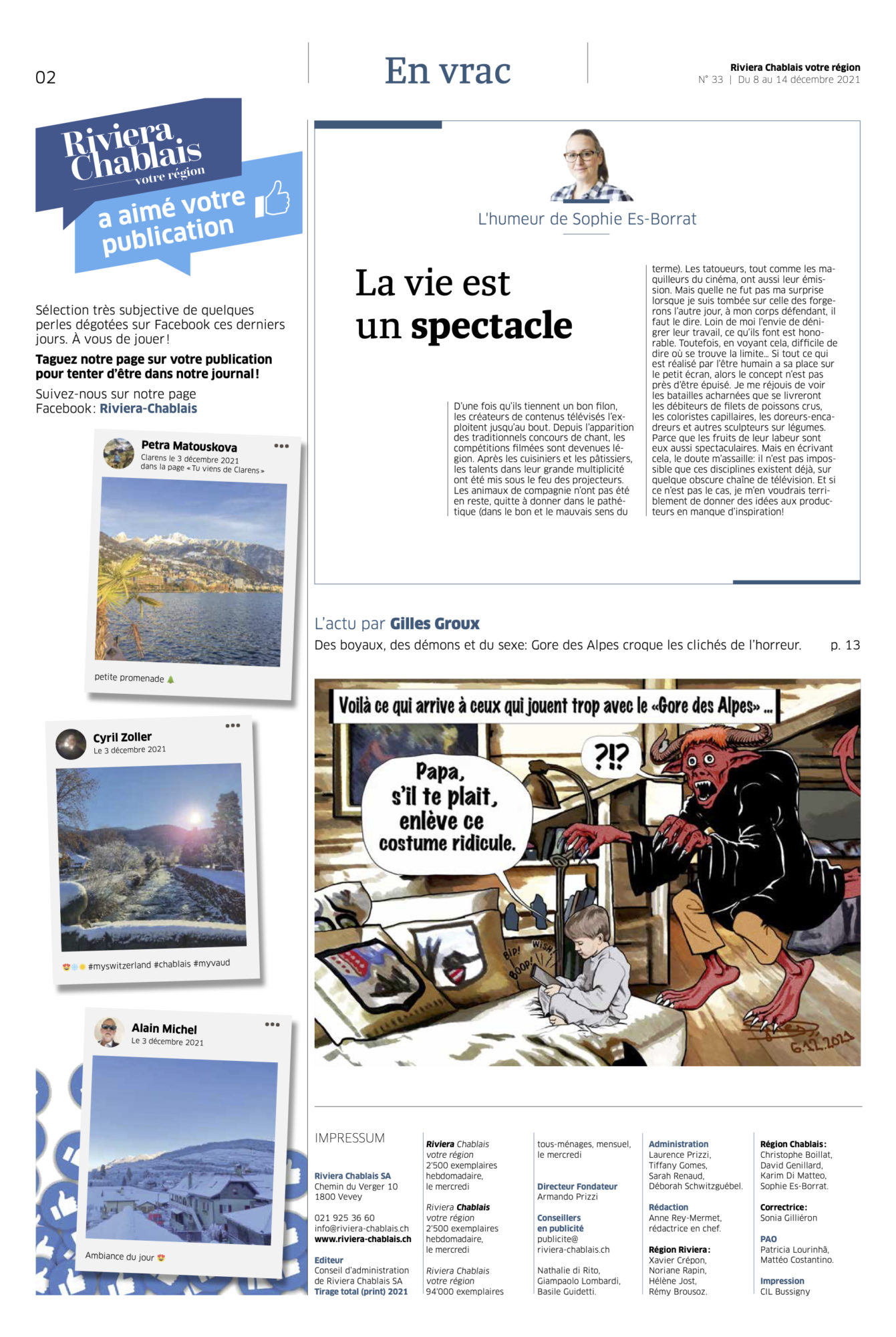 Journal Chablais article sur le Gore des Alpes du 8 décembre 2021 page 2
