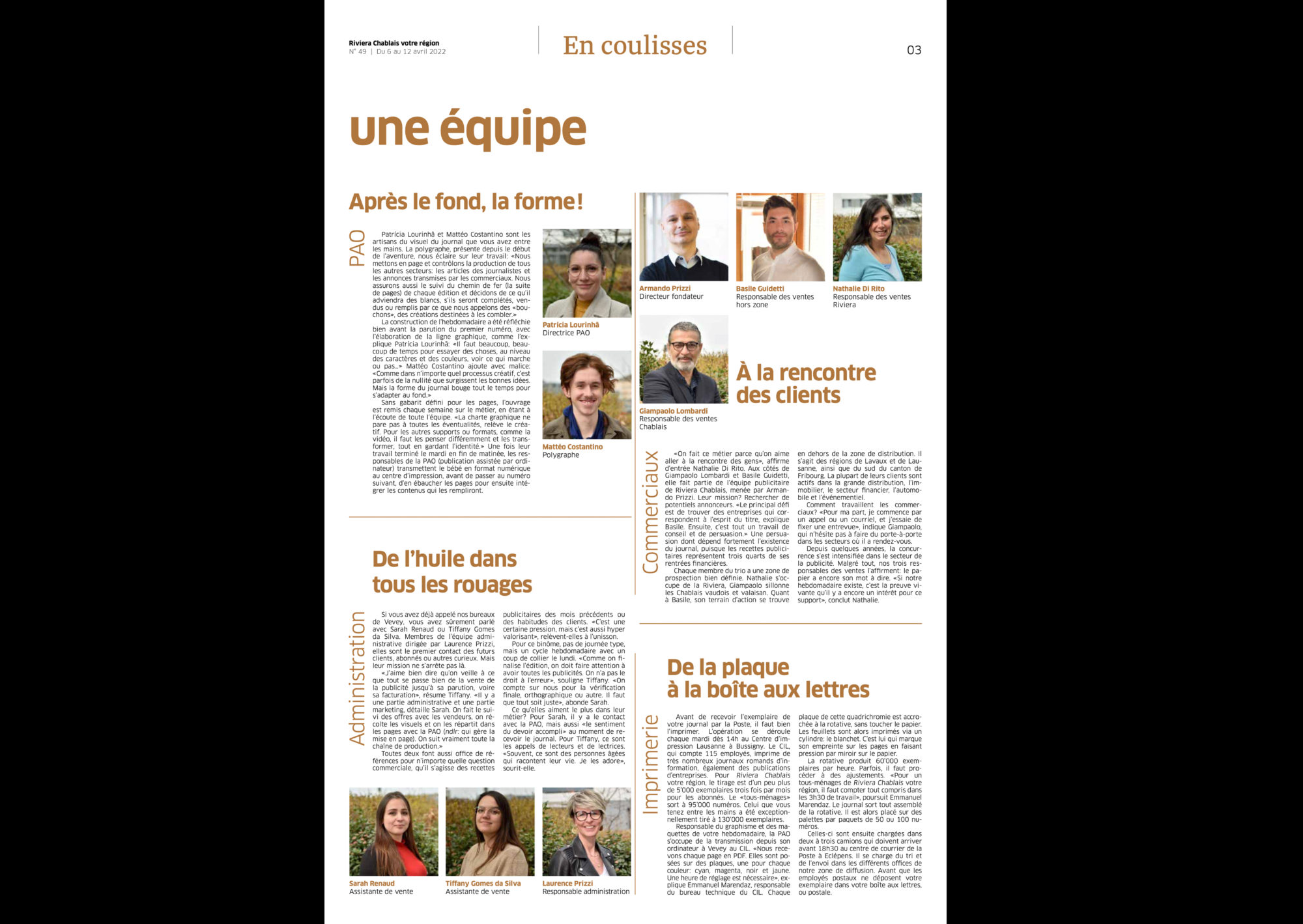 Journal Riviera-Chablais n°49-tout ménage anniversaire, 1 an ( je suis en page 2 pour la présentation de l'équipe ) 6 avril 2022 page 3