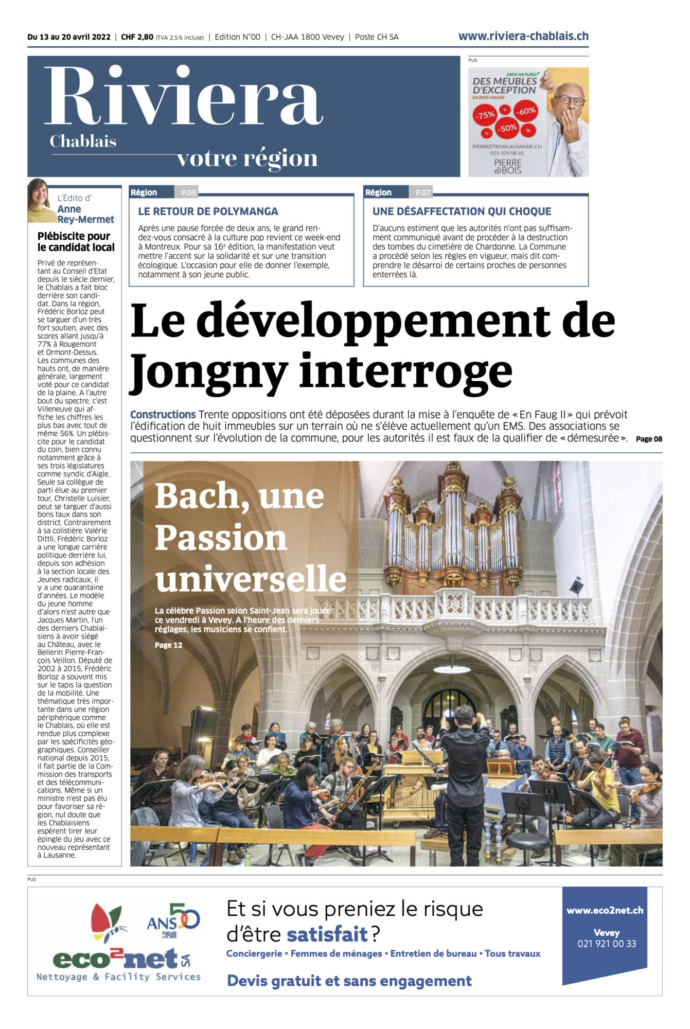 Journal Riviera n° 50 ©Dessin de Gilles,, pour l'article sur Frédéric Borloz, Le Chablais de retour au Conseil d’Etat“ du 13 avril 2022 page 1