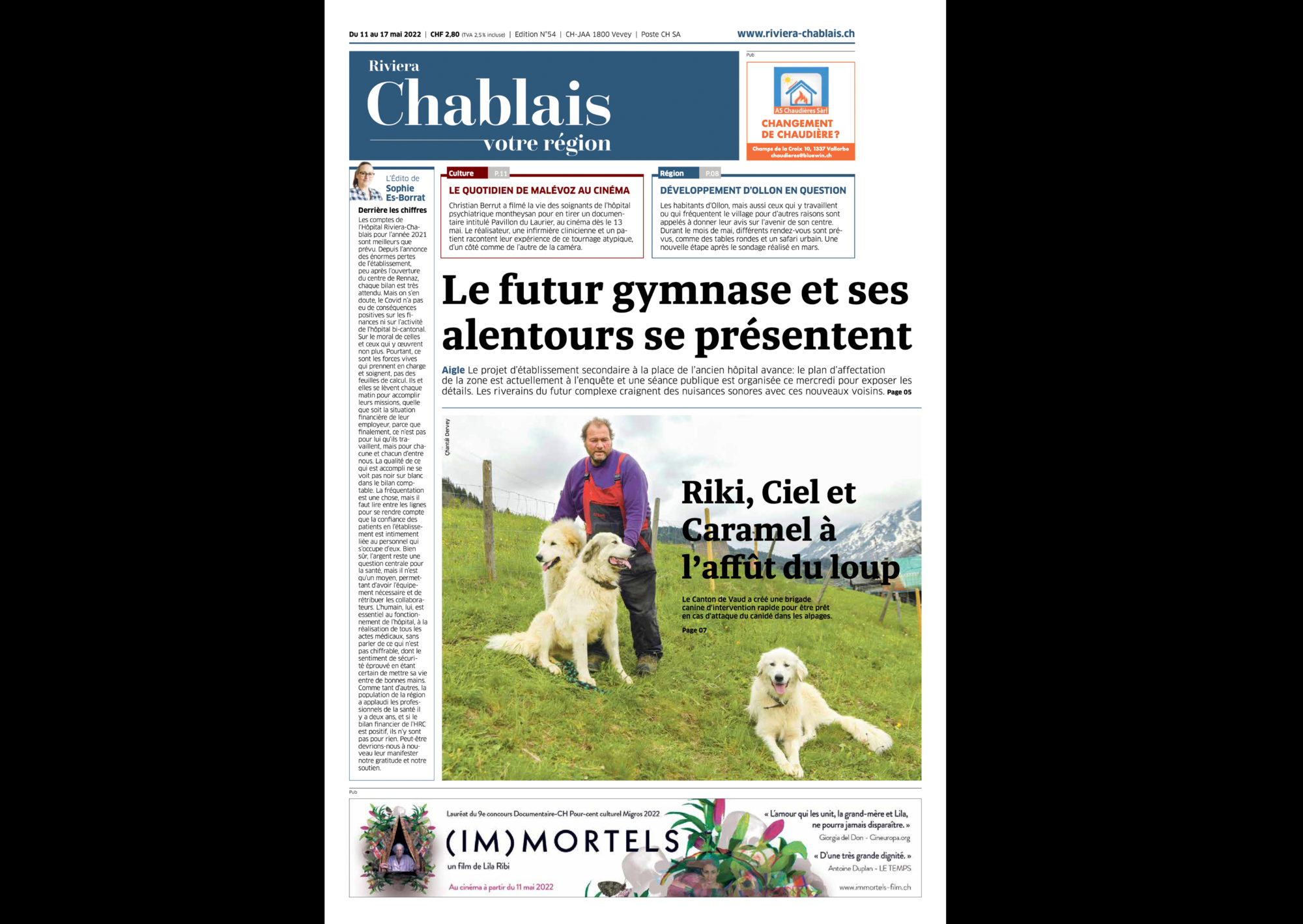 Journal Chablais n°54 ©Dessin de Gilles,, article L'ouverture des piscines du 11.04.2022 page 1