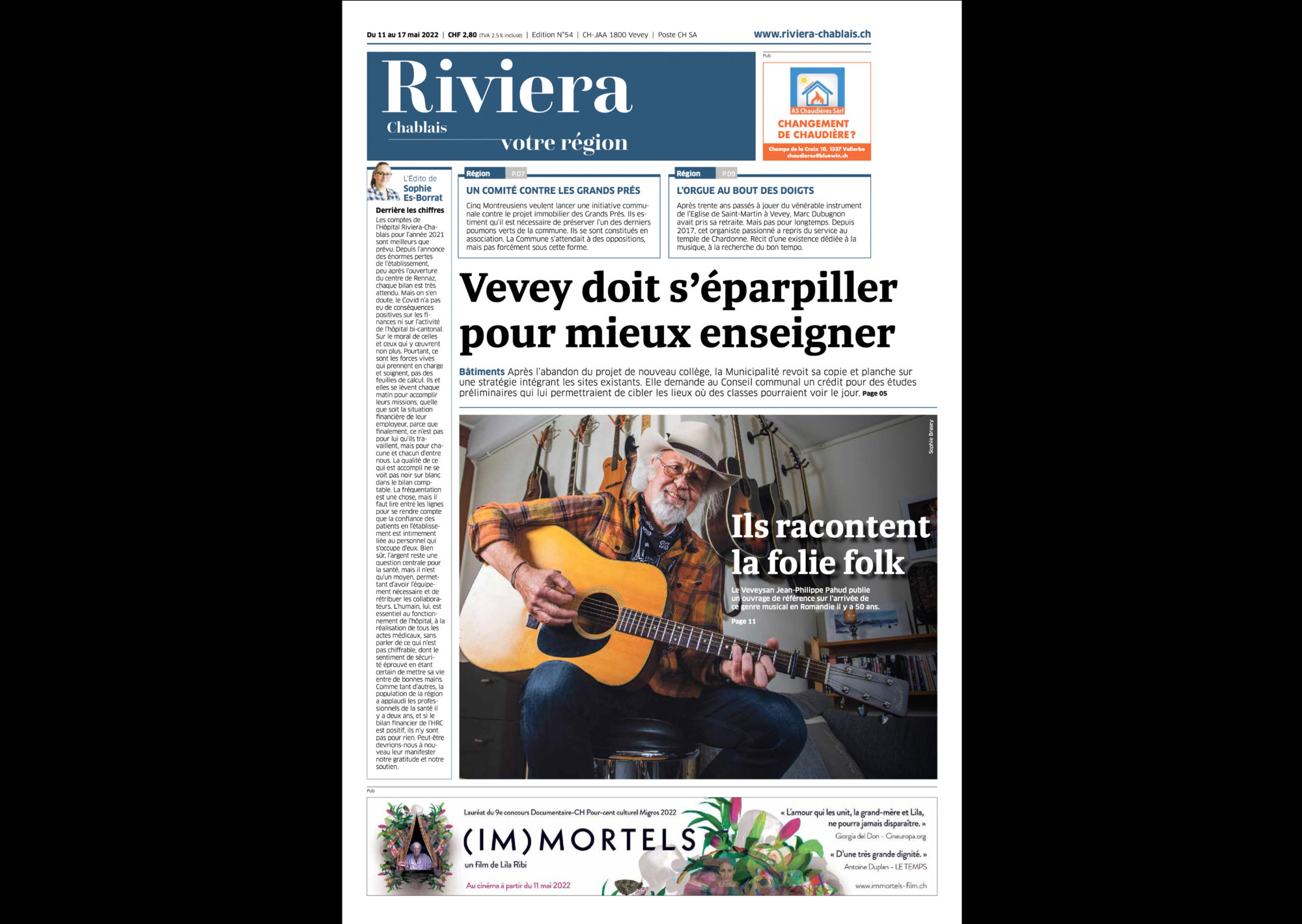 Journal Riviera n°54 ©Dessin de Gilles,, article L'ouverture des piscines du 11.04.2022 page 1